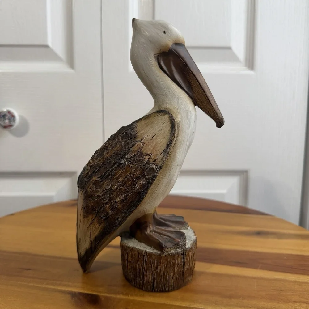 Tii Collections Resin Carved Pelican On Log Nautical Coastal Beach Figurine